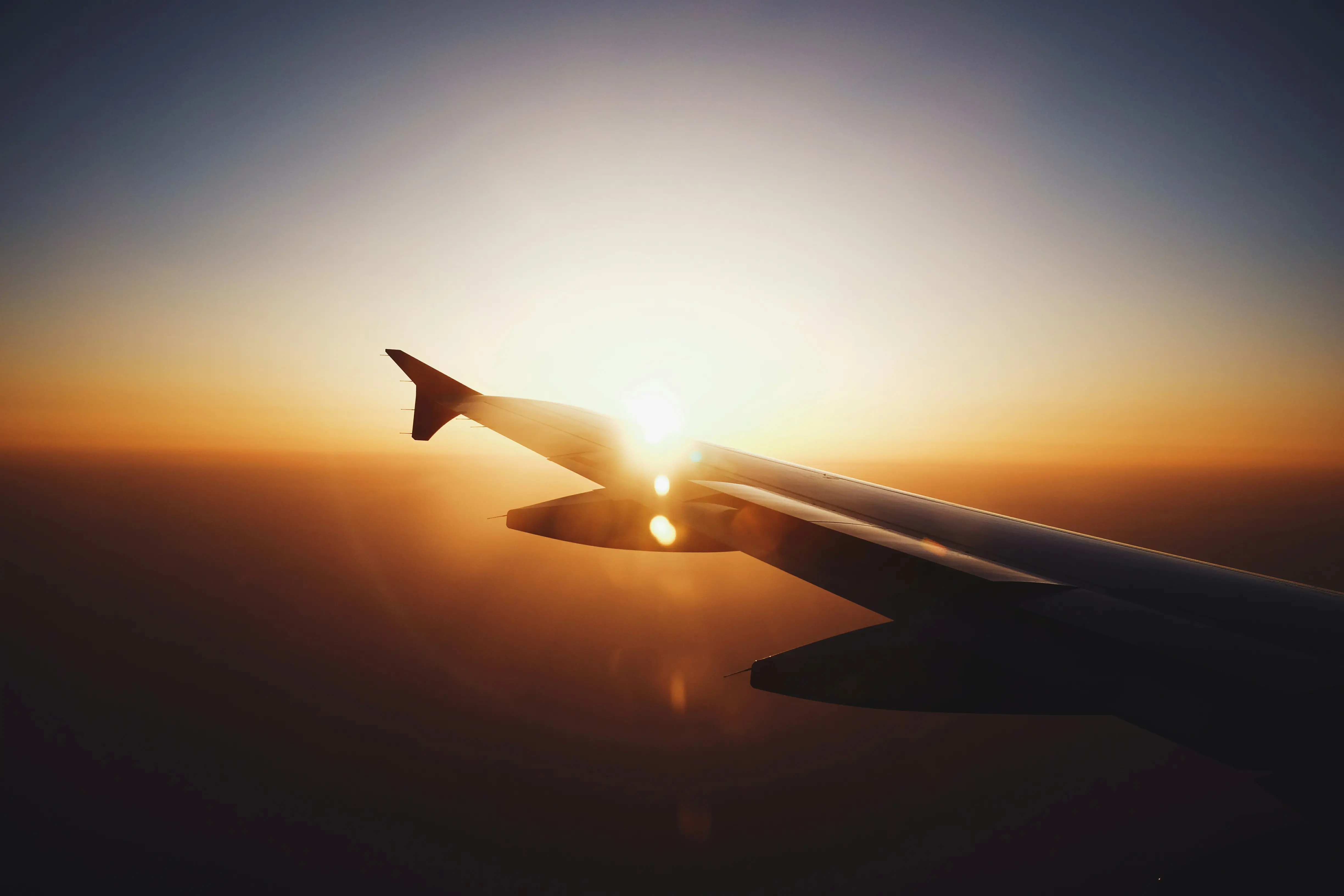 Airplane wing view from a window