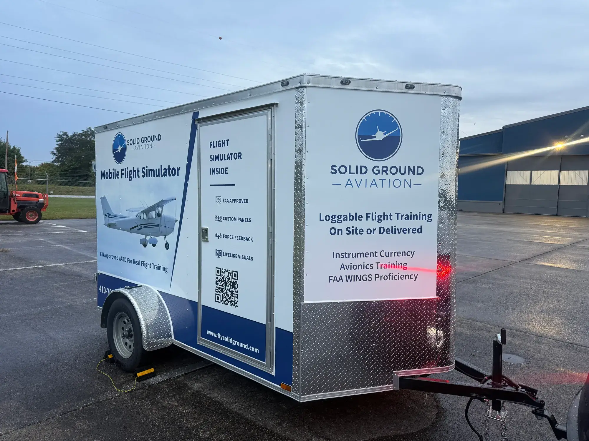Solid Ground Aviation Mobile Simulator Trailer on the road