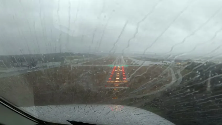 Training airplane taking off in the rain near Fort Meade, MD