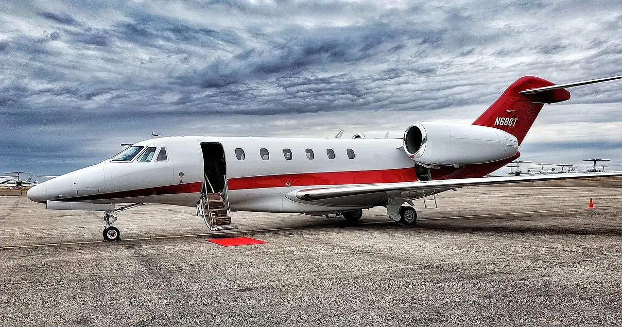 Business jet on the ramp before a flight