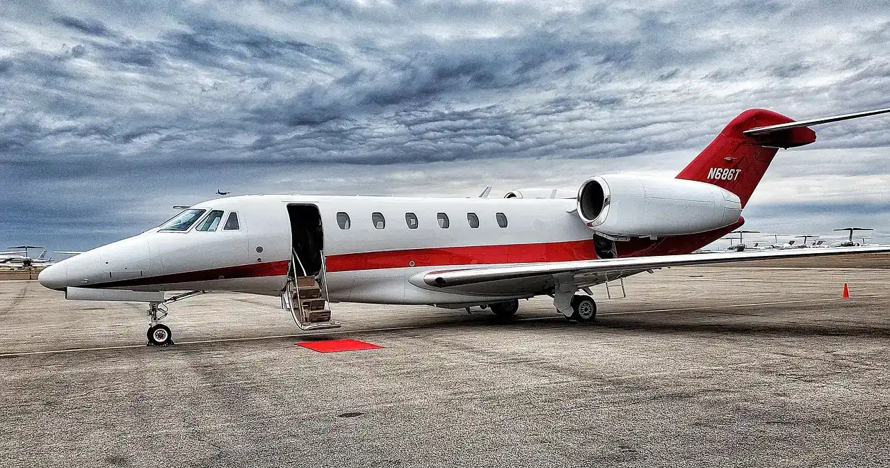 Business jet on the ramp before a flight